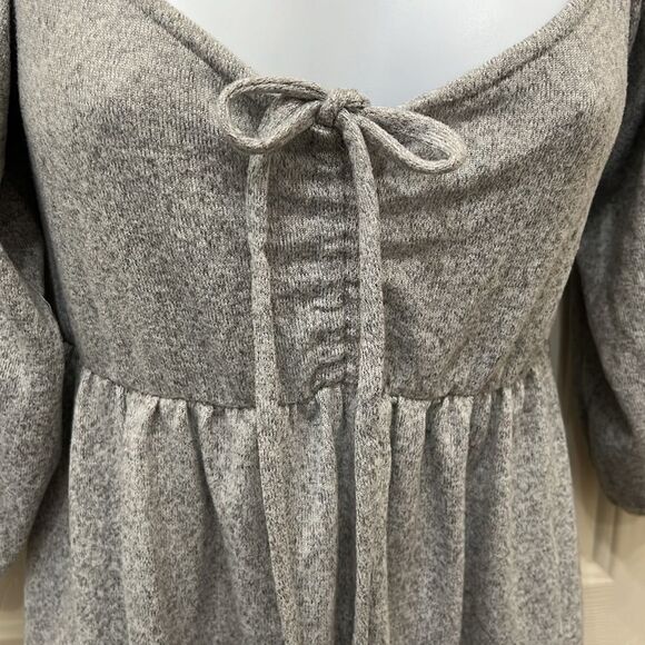 Max & Ash Gray Dress Sz Small Baby Doll Neck 3/4 Sleeve On Off Shoulder Mini - Picture 5 of 11